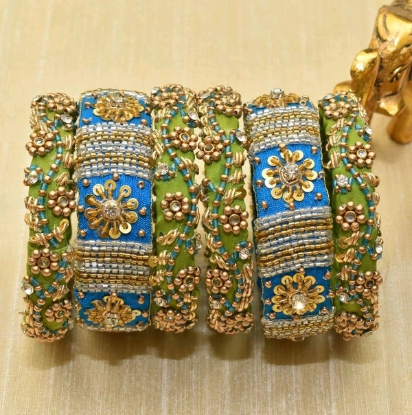 Aadhvik Arts And Crafts Beautiful Bridal Set Maggam Work Bangles - Havelock Blue, 2.2 Sizes 2.4 Sizes 2.6 Sizes