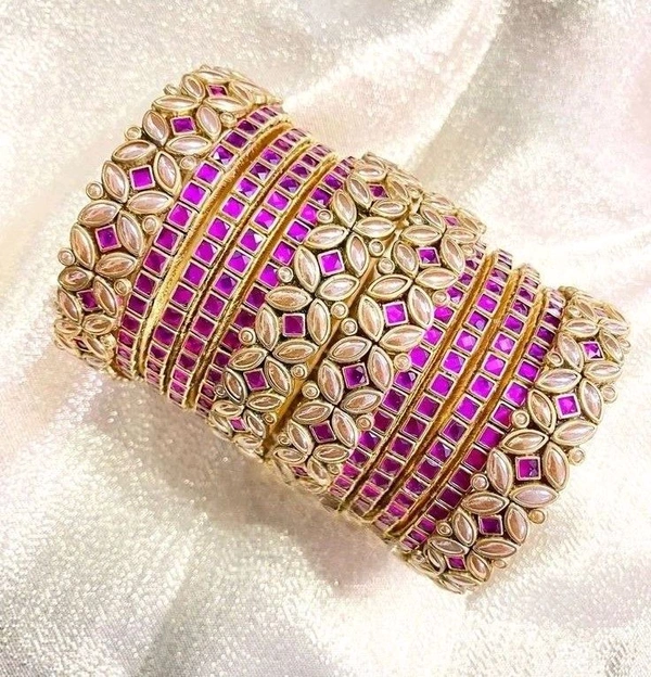 Aadhvik Arts And Crafts Elegant Pink And White Color Combination Bangles - Magenta / Fuchsia, 2.2 Sizes 2.4 Sizes 2.6 Sizes