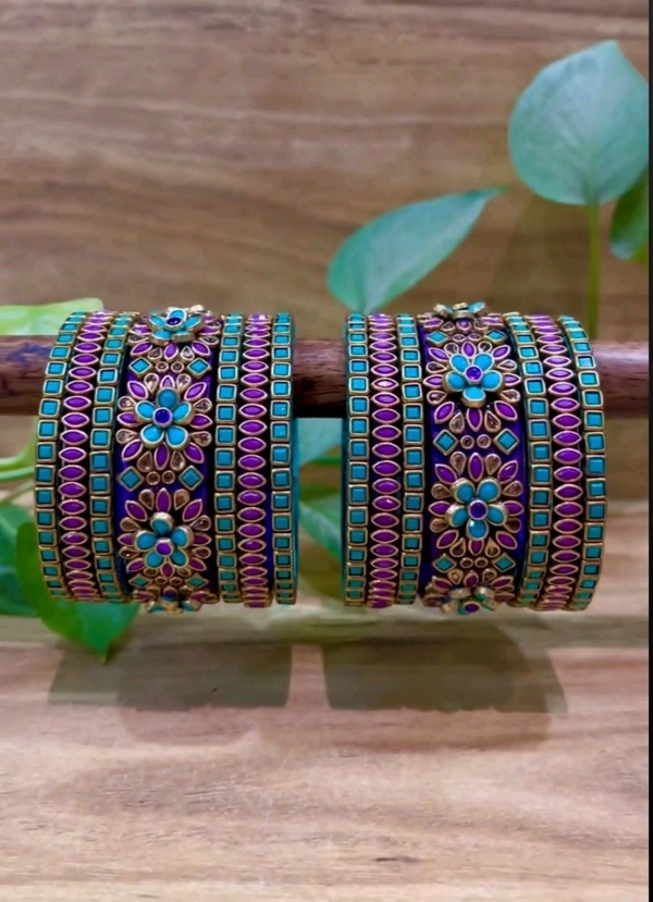 Aadhvik Arts And Crafts Pink And Blue Color 3D Stoned Bangles - Pink Flamingo, 2.2 Sizes 2.4 Sizes 2.6 Sizes