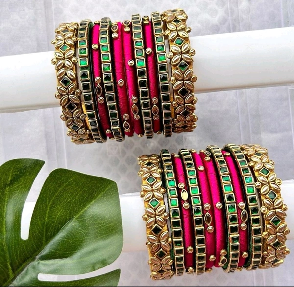 Aadhvik Arts And Crafts 3D Stoned Bangles Cherry Red And Green Color Combination - Amaranth, All Sizes Available