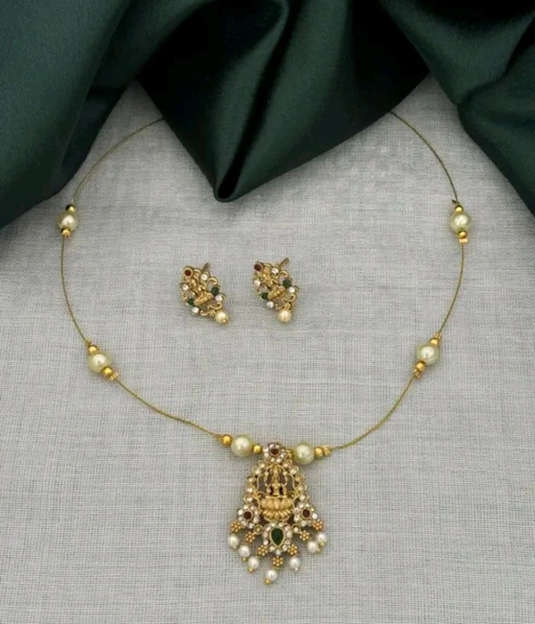 Aadhvik Arts And Crafts Nacshi Invisible Chain And Earrings - Buddha Gold