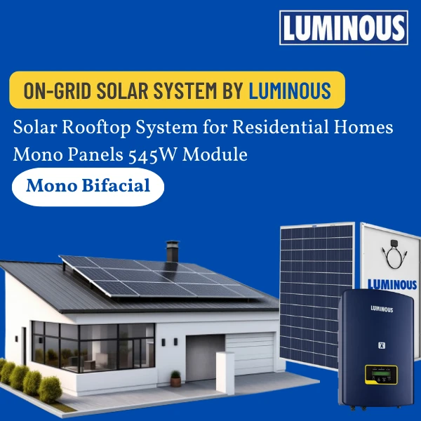 LUMINOUS Luminous Solar: On-Grid DCR Mono Solar Rooftop System for home with complete Installation - 2 K-Watt, Mono Bifacial