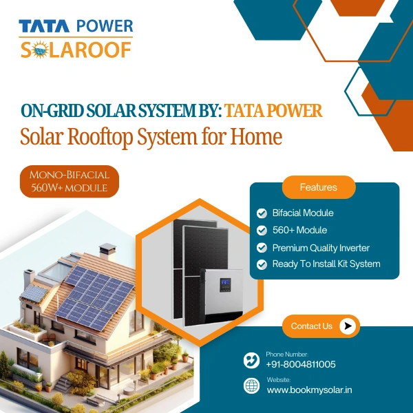 TATA Solar: On-Grid DCR Mono Bifacial Solar Rooftop System for home with complete Installation - 2 K-Watt, Single