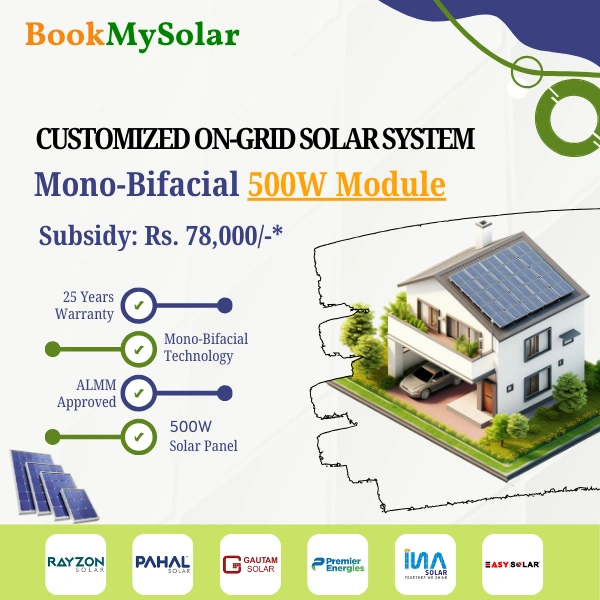 ALMM Approved On-Grid DCR Mono- Bifacial Solar Rooftop System for home with complete Installation - 2 K-Watt, Single