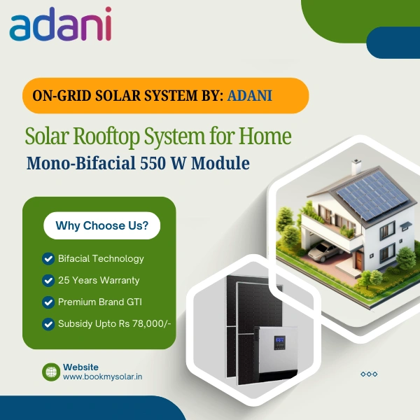 ADANI: On-Grid DCR Mono Bifacial Solar Rooftop System for home with complete Installation - 9 K-Watt, Three