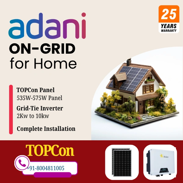 Adani TOPCon DCR On-Grid Solar Rooftop System | PM Suryaghar Scheme | Home Installation Included - 6 K-Watt, Single, TOPCon