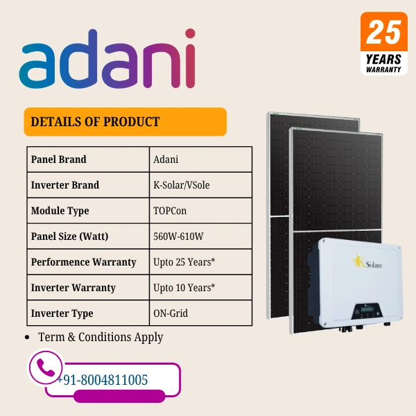 Adani TOPCon DCR On-Grid Solar Rooftop System | PM Suryaghar Scheme | Home Installation Included - 6 K-Watt, Single, TOPCon