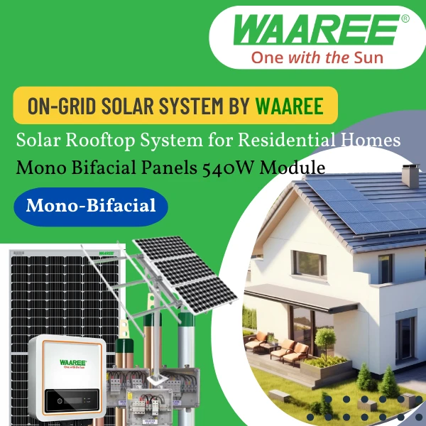 WAAREE Solar: On-Grid DCR Mono Bifacial Solar Rooftop System for home with complete Installation - 2 K-Watt, Mono Bifacial