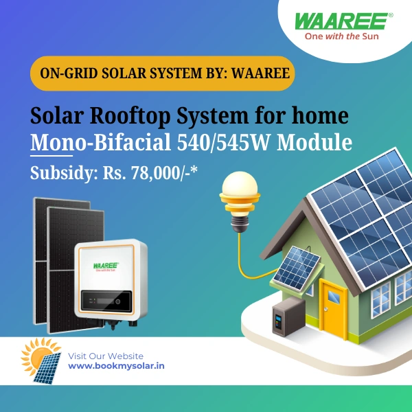 WAAREE Solar: On-Grid DCR Mono Bifacial Solar Rooftop System for home with complete Installation - 2 K-Watt, Single