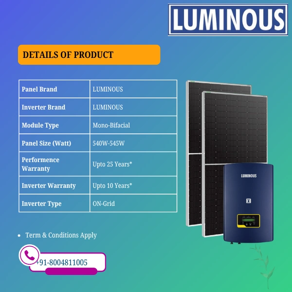 Luminous Mono-Bifacial DCR On-Grid Solar Rooftop System | PM Suryaghar Scheme | Home Installation Included - 2 K-Watt, Single, Mono-Bifacial