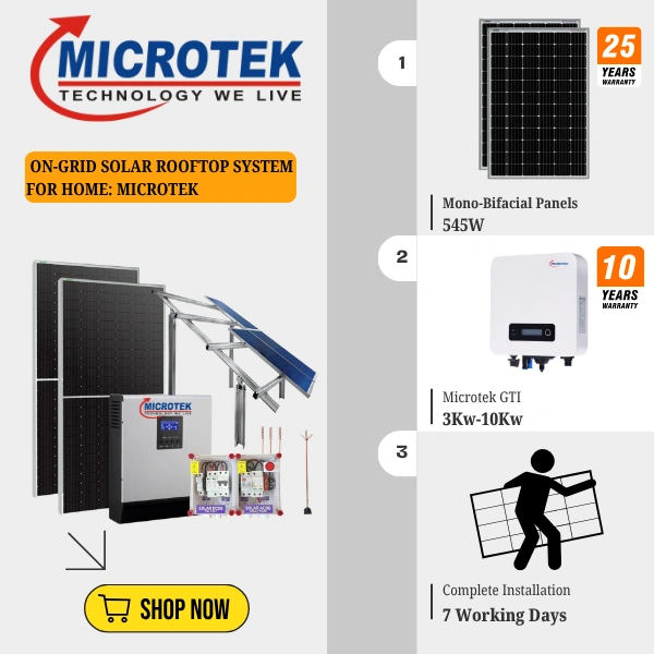 Microtek Mono Bifacial DCR On-Grid Solar Rooftop System | PM Suryaghar Scheme | Home Installation Included - 9 K-Watt, Three, Mono-Bifacial