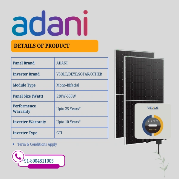 Adani Mono Bifacial DCR On-Grid Solar Rooftop System | PM Suryaghar Scheme | Home Installation Included - 6 K-Watt, Single, Mono-Bifacial