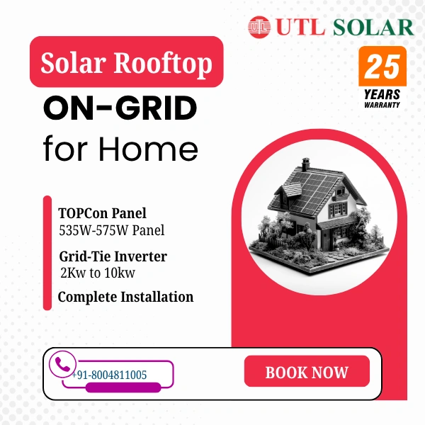 UTL TOPCon Mono-Bifacial DCR On-Grid Solar Rooftop System | PM Suryaghar Scheme | Home Installation Included - 7 K-Watt, Three, TOPCon