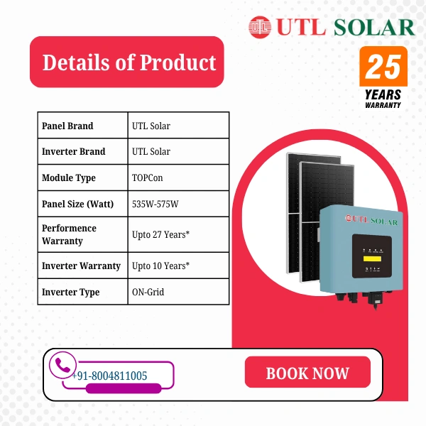 UTL TOPCon Mono-Bifacial DCR On-Grid Solar Rooftop System | PM Suryaghar Scheme | Home Installation Included - 7 K-Watt, Three, TOPCon