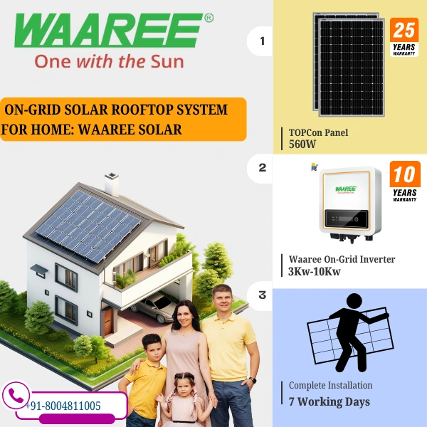 Waaree TOPCon DCR On-Grid Solar Rooftop System | PM Suryaghar Scheme | Home Installation Included - 6 K-Watt, Single, TOPCon