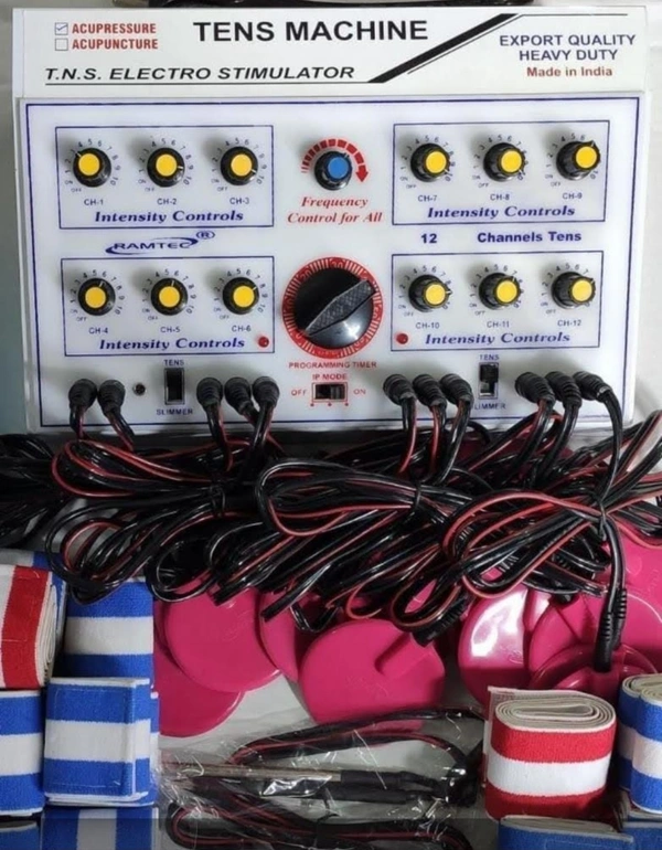 Ramtec 12 Channels Tens Machine With All Accessories , Gel And Box- Accessories Arr 12 Leads 24 Pads , 6 Combo Belts, 1 Jimmy Rod Set, Gel And Box . Professional Acupressure Tens Machine For Physiotherapy And Pain Reliefs Treatment 