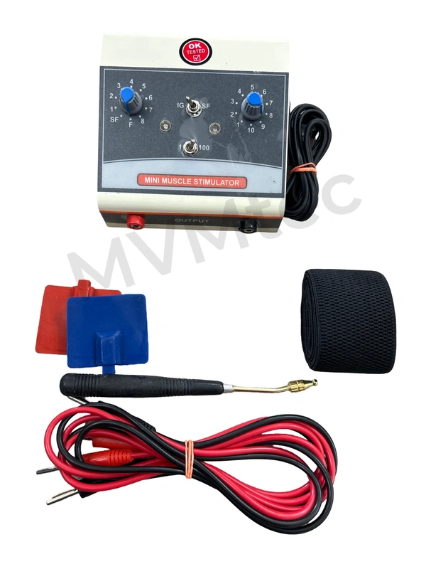 Mvmtec Mini MS - MUSCLE STIMULATOR Product DescriptionMini Muscle Stimulator [MS] IG,F & SF it can help reduce edema (swelling) and expedite the healing process of injured or damaged tissue. Electric muscle stimulation can also help reduce chronic pain. Other benefits include: May improve joint pain and swelling. FEATURES :Three Different type of currents with variable surge duration.Us
