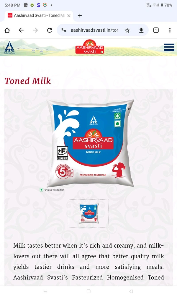 AASHIRVAAD SVASTI Milk 500ml - Tonned, 22