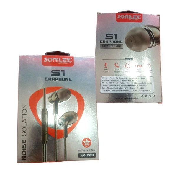 Sonilex S1 EARPHONE  - Black, 1.2M