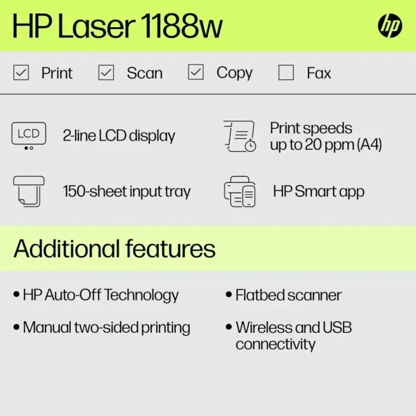 HP MFP M1188W WIFI LASER PRINTER - MULTIFUNCTION, BLACK