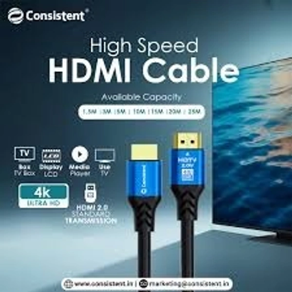HDMI 4K 2K CABLE (M to M ) for MONITOR | TV | LED | DVR | NVR - CONSISTENT, 1.5M
