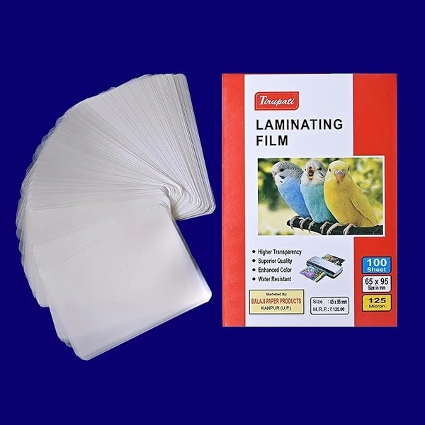 TIRUPATI AADHAR SIZE LAMINATION POUCH FILM 100 Sheets  - 10 Pcs, TIRUPATI, 125 MICRON