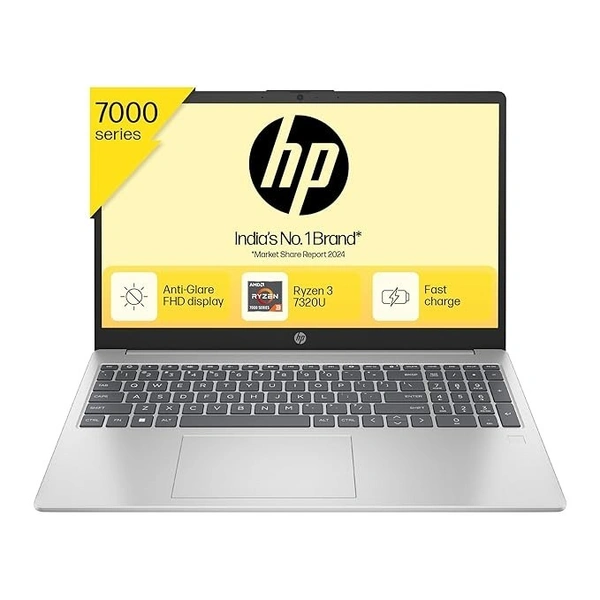 HP Laptop 15s-fc0154AU Ryzen 3-7320U |8GB DDR5 | 512GB SSD | Radeon Graphics | Win11 + MSO H&S 2021 | Backlit KBD with N’Pad |15.6 FHD | Narrow Border | BAG - AMD, Silver, R3, 7000, 15.6"