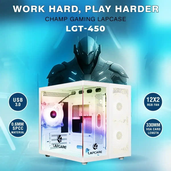 LAPCARE LAPCASE Gaming Cabinet W/o SMPS Champ White (LGT-450) - LAPCARE
