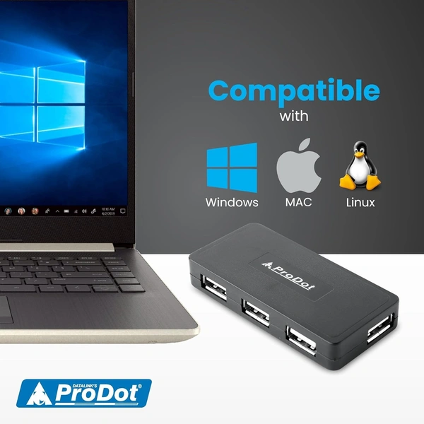 USB HUB 4 Port USB 2.0,  LED Indication & Additional DC Jack for Power-Hungry Devices - 1 Pcs, USB 2.0, PRODOT