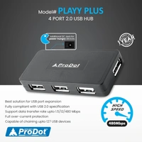 USB HUB 4 Port USB 2.0,  LED Indication & Additional DC Jack for Power-Hungry Devices - 1 Pcs, USB 2.0, PRODOT