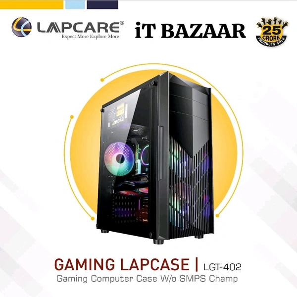 LAPCARE LAPCASE Gaming Cabinet W/O SMPS Champ Black (LGT-402) - LAPCARE