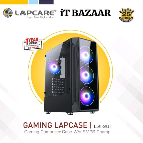 LAPCARE LAPCASE Gaming Cabinet W/o SMPS Champ Black (LGT-201) - LAPCARE