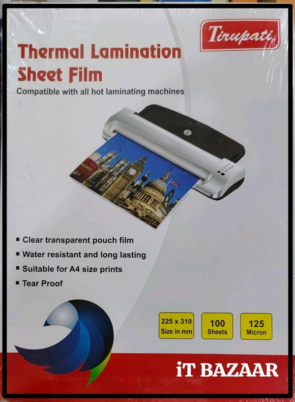 LAMINATION POUCH FILM A4 SIZE (Pack of 100) - 1 Pcs, TIRUPATI, 125 MICRON