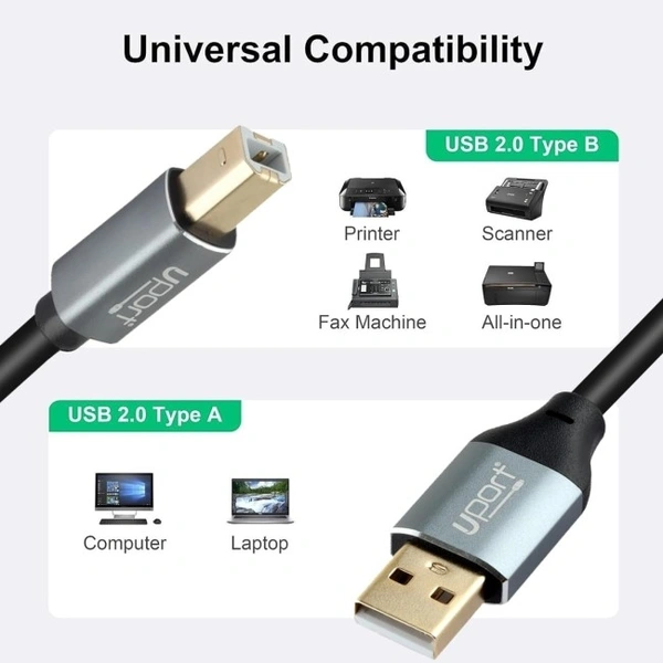 PRINTER CABLE USB A TO B - UPORT, 1.5/1.8 MTR