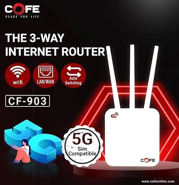 ROUTER 5G/4G Sim Compatible  Connect with DVR/NVR/WiFi Camera  - 3 Antenna, COFE