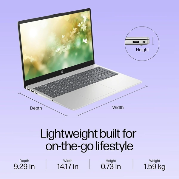 HP Laptop 15s-fd0186TU -13th Gen Intel Core i3, 8GB, DDR4, 512GB SSD, Windows 11+MSO Full Size Keyboard With Bag  - Silver, Intel Core i3, 13th