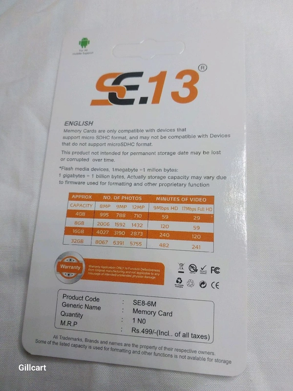 SE13 SE.13 8GB SD Card