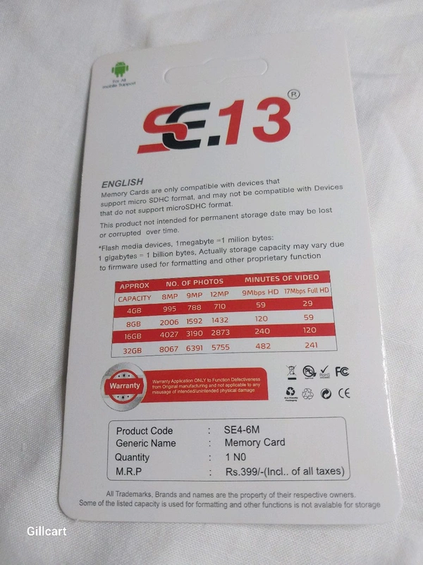 SE13 SE.13 4GB SD Card 