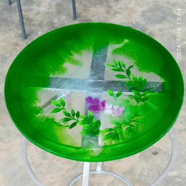 Stool With Epoxy Resin Base - Flower Design - 18” Height 12” Diameter, multicolour, 7 to 8 Days