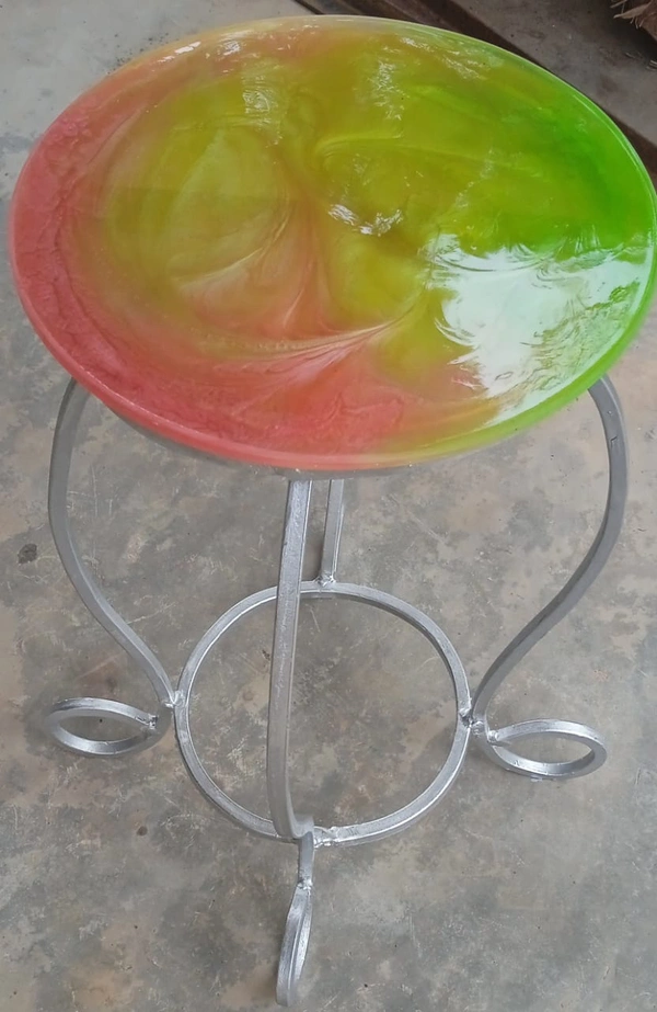 Stool With Epoxy Resin Base - Multicolour Design - 18” Height 12” Diameter, Multicolour, 7 to 8 Days