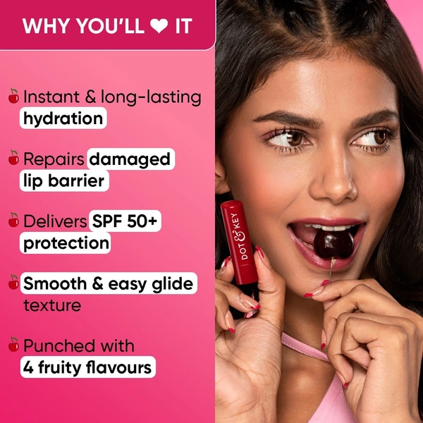 Dot & Key Barrier Repair Hydrating Lip Balm SPF 50+ (Cherry Crimson - High Tinted) - 4.5 g