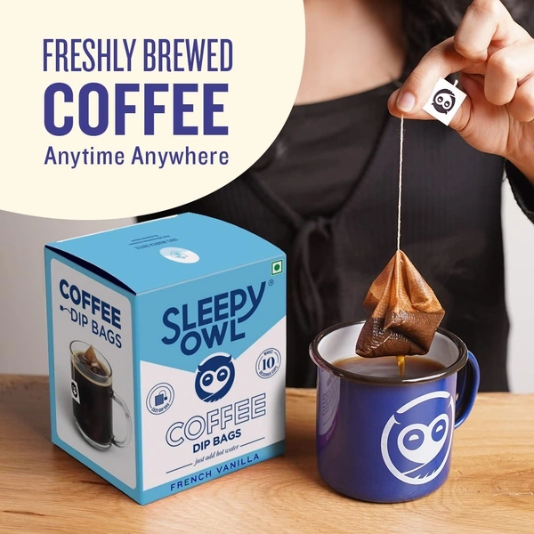 Sleepy Owl French Vanilla Dip Bag Coffee  - 1 Satchet, 10g