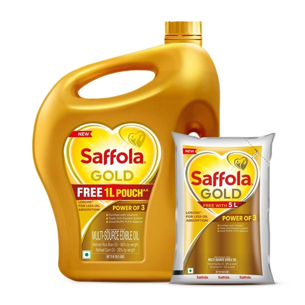 Saffola Gold Power Of 3 Refined Blened Cooking Oil - 5 l