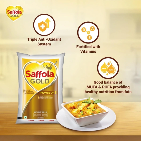 Saffola Gold Power Of 3 Refined Blened Cooking Oil - 1 l