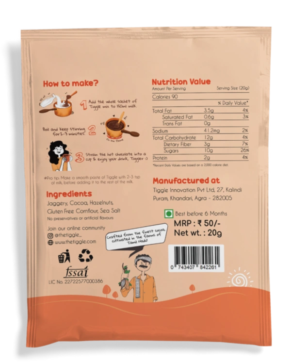 Tiggle Hazelnut Hot Chocolate Sachet - 20 G