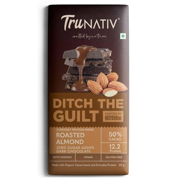 Ditch The Guilt Roasted Almond - Zero Added Sugar - Dark Chocolate - 60 g