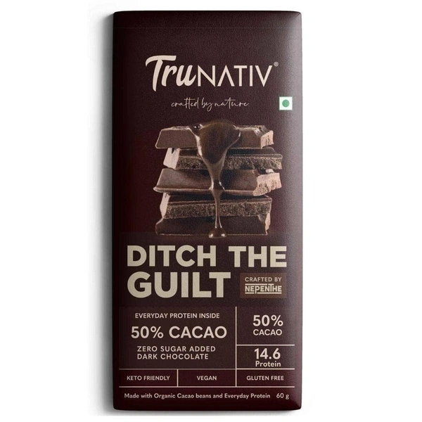 Ditch The Guilt 50% Cacao - Zero Added Sugar 14.7g protein - Dark Chocolate - 60 g