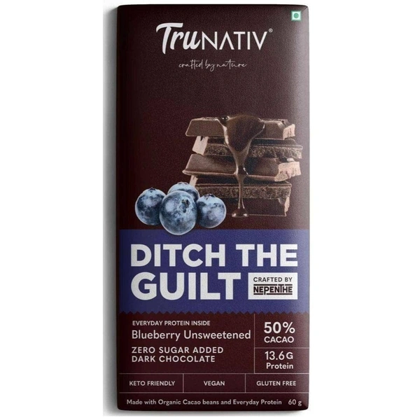 Ditch The Guilt Blueberry Unsweetened - Zero Added Sugar - Dark Chocolate - 60 g