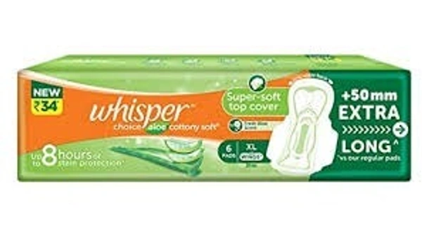 Whisper  Choice Stain Protection, Aloevera Freshness Sanitary Pads (Regular) - 1 pack (6 pieces)