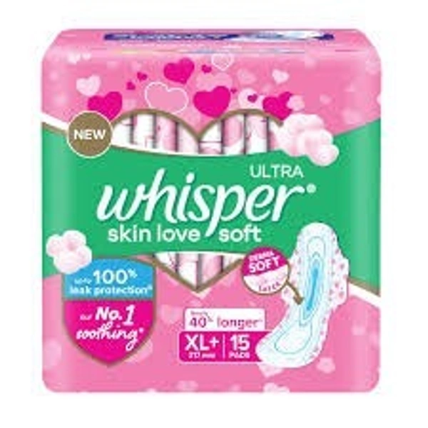 Whisper  Choice Ultra Skin Love Soft Sanitary Pads (Xl+ Wings ) - 1 pack (15 pieces)
